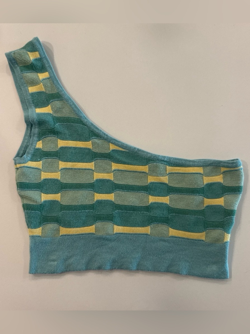 Cotton on One-Shoulder Knit Crop Top in Aqua & Yellow